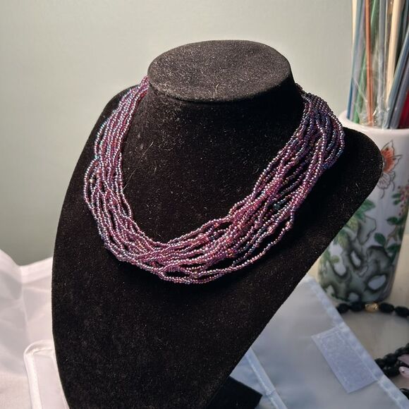 Iridescent purple seed bead 12-strand choker - handmade statement piece - Picture 6 of 6